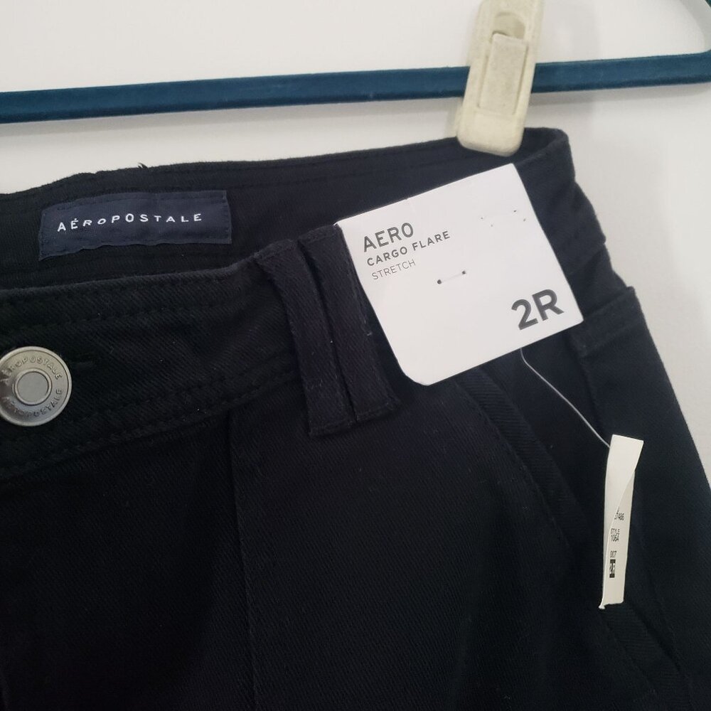 NWT Aeropostale Black Cargo Flare Pants Womens 2R Stretch Casual Streetwear - Picture 3 of 8